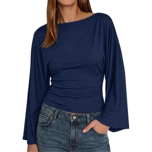 image:imageCicy Bell Women Bell Long Sleeve Wrap Tops Tie Back Boat Neck T ShirtNavy