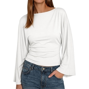 image:imageCicy Bell Women Bell Long Sleeve Wrap Tops Tie Back Boat Neck T ShirtWhite