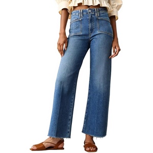 image:imageCicy Bell Womens High Waisted Cropped Jeans Straight Leg Raw Hem Denim PantBlue