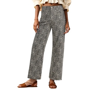 image:imageCicy Bell Womens High Waisted Cropped Jeans Straight Leg Raw Hem Denim PantLeopard