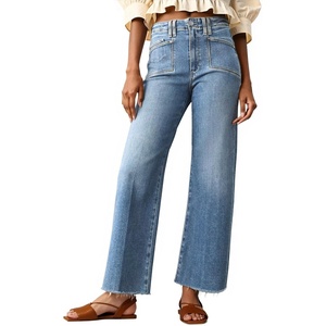image:imageCicy Bell Womens High Waisted Cropped Jeans Straight Leg Raw Hem Denim PantLight Blue