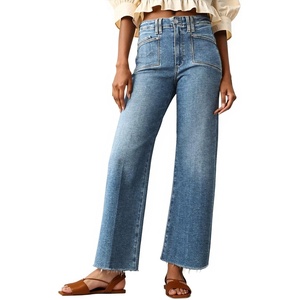 image:imageCicy Bell Womens High Waisted Cropped Jeans Straight Leg Raw Hem Denim PantWash Blue