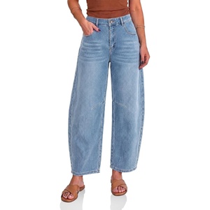 image:imageCicy Bell Womens Polka Dot Barrel Jeans Baggy Wide Leg Denim PantsSolid Light Blue