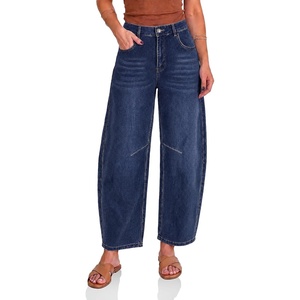 image:imageCicy Bell Womens Polka Dot Barrel Jeans Baggy Wide Leg Denim PantsSolid Navy