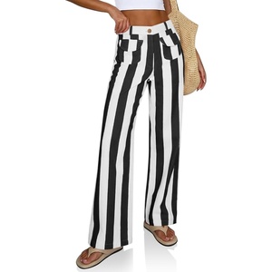 image:imageCicy Bell Womens Striped Wide Leg Jeans High Waist Denim PantsBlack