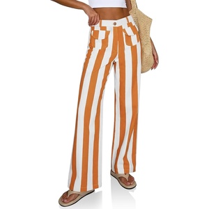 image:imageCicy Bell Womens Striped Wide Leg Jeans High Waist Denim PantsOrange