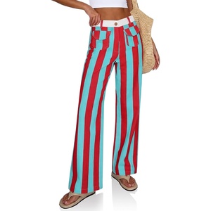 image:imageCicy Bell Womens Striped Wide Leg Jeans High Waist Denim PantsPinkblue