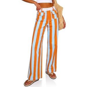 image:imageCicy Bell Womens Striped Wide Leg Jeans High Waist Denim PantsYellowgreen