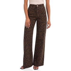 image:imageCicy Bell Womens Wide Leg Jeans Argyle Printed High Waisted Denim PantsBrown Leopard Print