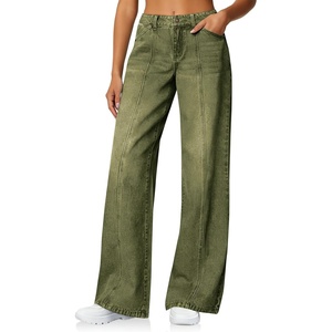 image:imageCicy Bell Womens Wide Leg Jeans High Waisted Stretchy Baggy Denim PantsArmy Green