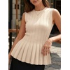 image:imageCicy Bell Womens Pleated Peplum Tank Tops Fitted Blouses Fall SweatersBeige