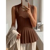 image:imageCicy Bell Womens Pleated Peplum Tank Tops Fitted Blouses Fall SweatersBrown