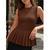 image:imageCicy Bell Womens Pleated Peplum Tank Tops Fitted Blouses Fall SweatersBrown