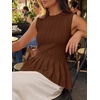 image:imageCicy Bell Womens Pleated Peplum Tank Tops Fitted Blouses Fall SweatersBrown