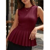 image:imageCicy Bell Womens Pleated Peplum Tank Tops Fitted Blouses Fall SweatersBurgundy
