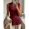 image:imageCicy Bell Womens Pleated Peplum Tank Tops Fitted Blouses Fall SweatersBurgundy