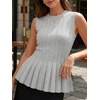 image:imageCicy Bell Womens Pleated Peplum Tank Tops Fitted Blouses Fall SweatersGrey