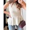 image:imageCicy Bell Womens Pleated Peplum Tank Tops Fitted Blouses Fall SweatersWhite