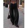 image:imageCicy Bell Womens Velvet Barrel Pants High Waisted Seam Wide Leg TrousersBlack