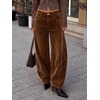 image:imageCicy Bell Womens Velvet Barrel Pants High Waisted Seam Wide Leg TrousersBrown