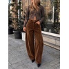 image:imageCicy Bell Womens Velvet Barrel Pants High Waisted Seam Wide Leg TrousersBrown