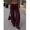 image:imageCicy Bell Womens Velvet Barrel Pants High Waisted Seam Wide Leg TrousersBurgundy