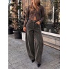 image:imageCicy Bell Womens Velvet Barrel Pants High Waisted Seam Wide Leg TrousersGrey