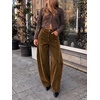 image:imageCicy Bell Womens Velvet Barrel Pants High Waisted Seam Wide Leg TrousersKhaki