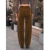 image:imageCicy Bell Womens Velvet Barrel Pants High Waisted Seam Wide Leg TrousersKhaki