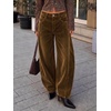 image:imageCicy Bell Womens Velvet Barrel Pants High Waisted Seam Wide Leg TrousersKhaki