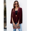 image:imageCicy Bell Womens Velvet Cape Blazer Split Long Sleeve Open Front JacketBurgundy