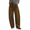 image:imageCicy Bell Womens Velvet Barrel Pants High Waisted Seam Wide Leg TrousersKhaki