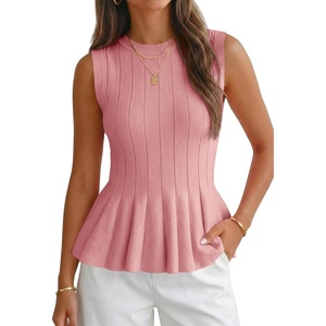 image:imageCicy Bell Womens Pleated Peplum Tank Tops Fitted Blouses Fall SweatersBean Paste