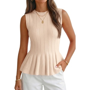 image:imageCicy Bell Womens Pleated Peplum Tank Tops Fitted Blouses Fall SweatersBeige