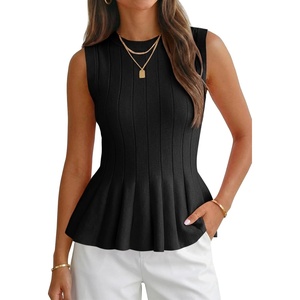 image:imageCicy Bell Womens Pleated Peplum Tank Tops Fitted Blouses Fall SweatersBlack
