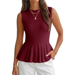 image:imageCicy Bell Womens Pleated Peplum Tank Tops Fitted Blouses Fall SweatersBurgundy