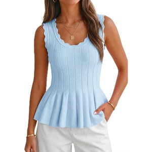 image:imageCicy Bell Womens Pleated Peplum Tank Tops Fitted Blouses Fall SweatersCute Sky Blue