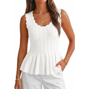 image:imageCicy Bell Womens Pleated Peplum Tank Tops Fitted Blouses Fall SweatersCute White
