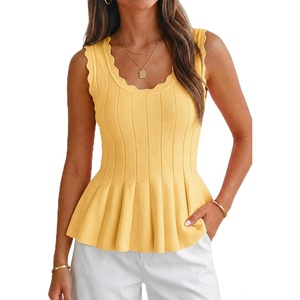 image:imageCicy Bell Womens Pleated Peplum Tank Tops Fitted Blouses Fall SweatersCute Yellow