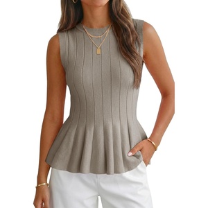 image:imageCicy Bell Womens Pleated Peplum Tank Tops Fitted Blouses Fall SweatersDark Khaki