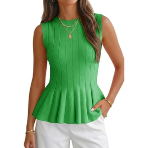 image:imageCicy Bell Womens Pleated Peplum Tank Tops Fitted Blouses Fall SweatersGreen