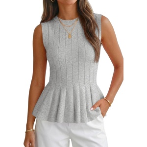 image:imageCicy Bell Womens Pleated Peplum Tank Tops Fitted Blouses Fall SweatersGrey