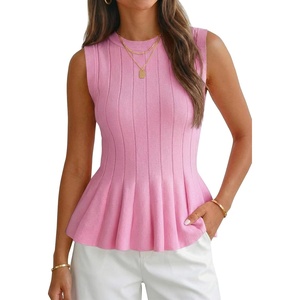 image:imageCicy Bell Womens Pleated Peplum Tank Tops Fitted Blouses Fall SweatersPink