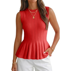 image:imageCicy Bell Womens Pleated Peplum Tank Tops Fitted Blouses Fall SweatersRed