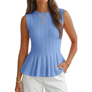 image:imageCicy Bell Womens Pleated Peplum Tank Tops Fitted Blouses Fall SweatersSky Blue