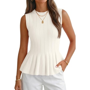 image:imageCicy Bell Womens Pleated Peplum Tank Tops Fitted Blouses Fall SweatersWhite