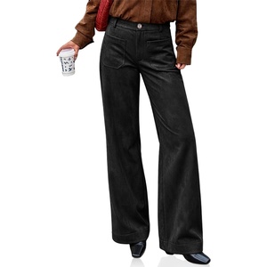 image:imageCicy Bell Womens Suede Pants High Waisted Straight Leg Fall Casual TrousersBlack