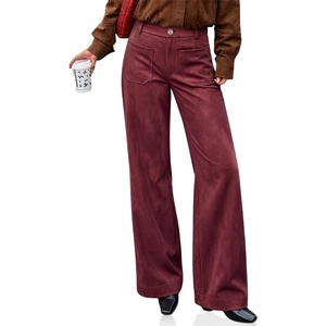 image:imageCicy Bell Womens Suede Pants High Waisted Straight Leg Fall Casual TrousersBurgundy