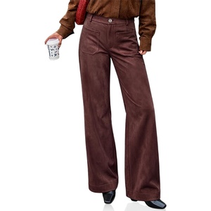 image:imageCicy Bell Womens Suede Pants High Waisted Straight Leg Fall Casual TrousersCoffee