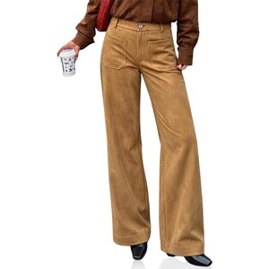 image:imageCicy Bell Womens Suede Pants High Waisted Straight Leg Fall Casual TrousersKhaki